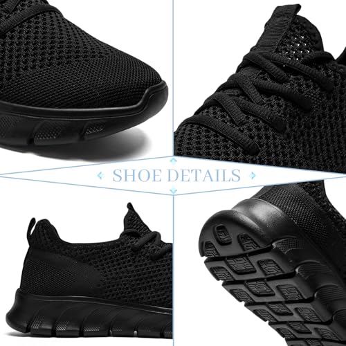 RJYWGS Running Shoes for Men Womens Walking Tennis Gym Sneakers Slip On Comfortable Lightweight Athletic Workout Fashion Sports Shoes Black Size Women 12/ Men 11