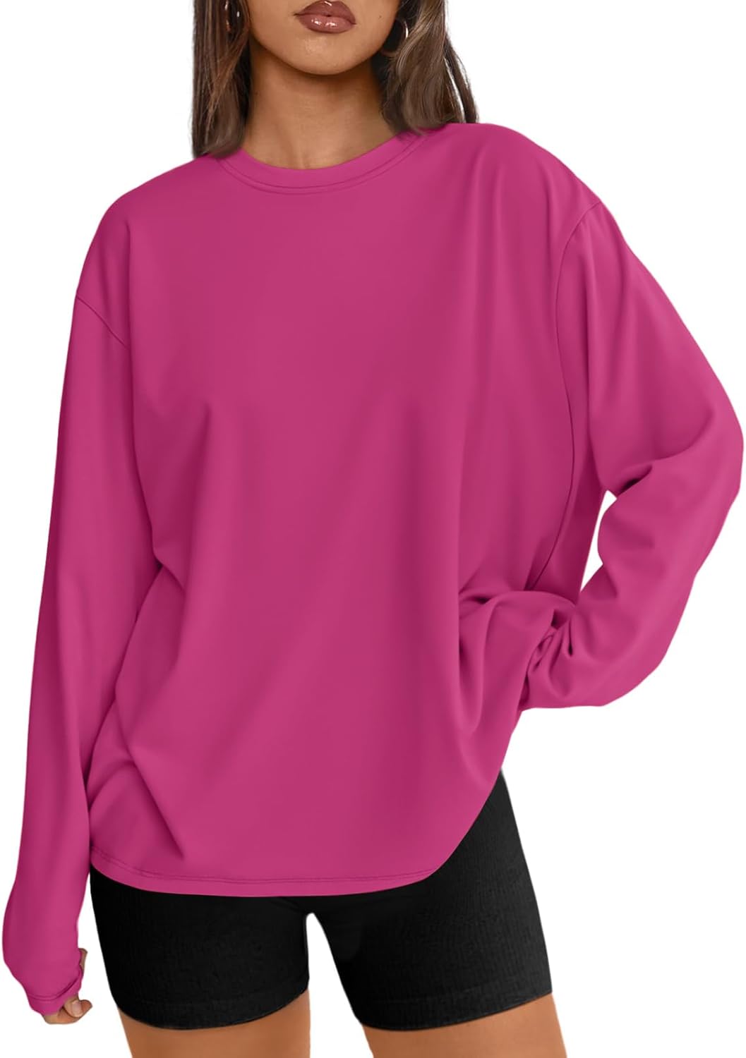Women's Oversized Long Sleeve T-Shirt Casual Crewneck Basic Tee