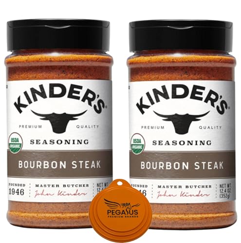 PPB Variety Pack - Kinder's Bourbon Steak Organic Seasoning 12.4oz and Pegasus Premium Brands 3-Step Lid Cover