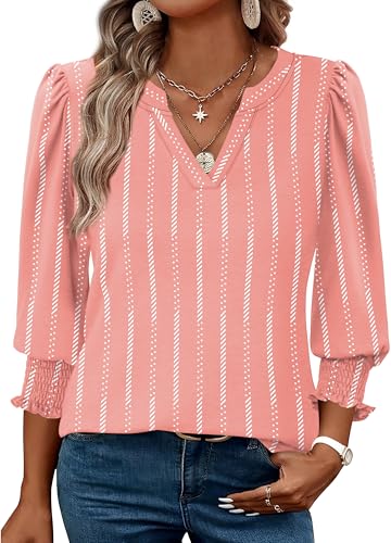 Business Casual Outfits for Women Plus Size Spring Tops for Women 2025 Womens Blouses Dressy Casual 3/4 Sleeve Pink 3XL