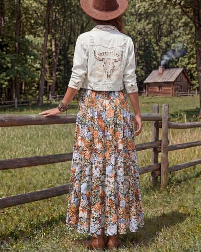 Yewanka Women's Chiffon Pleated Maxi Skirt Elastic High Waisted Boho A-Line Fall Flowy White Long Skirts with Lining