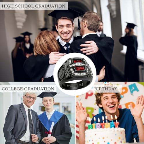 Lypic Custom Class Ring for Men 925 Sterling Silver High School Rings with Birthstone Personalized Black Graduation Ring for Men Style 01