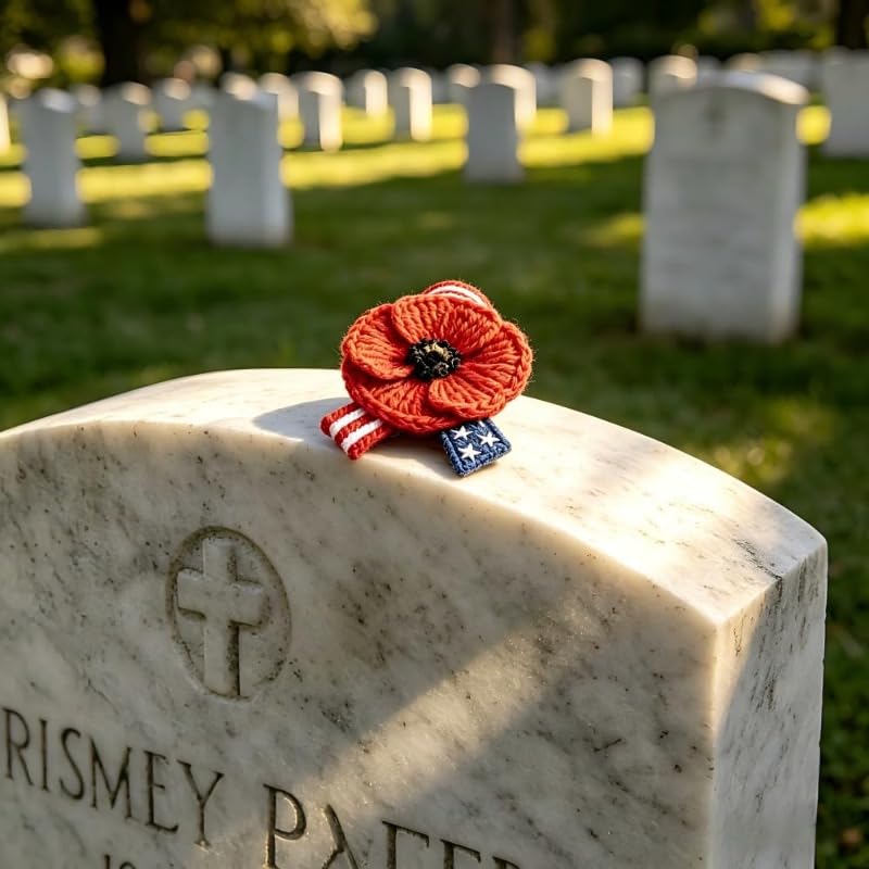 Memorial Day Poppy Flower Lapel Pins, Remembrance Red Poppy Brooch, Patriotic Enamel Pins for Veterans. (Brooch L 6)
