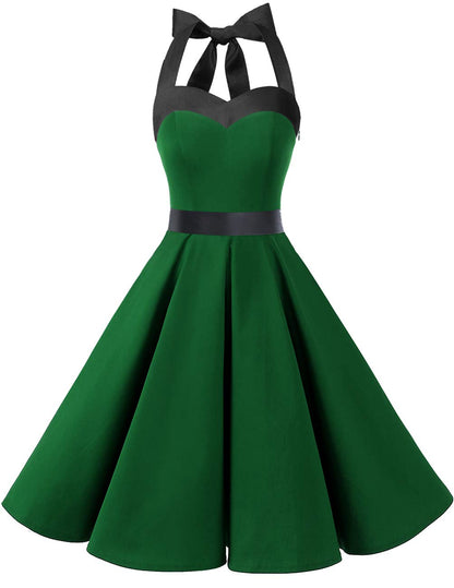 Vintage 1950s Cocktail Dress - Retro Halter Swing Dress for Party & Wedding