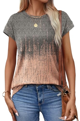 Alaroo Cute Summer Tops for Women 2026 Boho Business Casual Short Sleeve T Shirts Beach Vacation Print 16 L