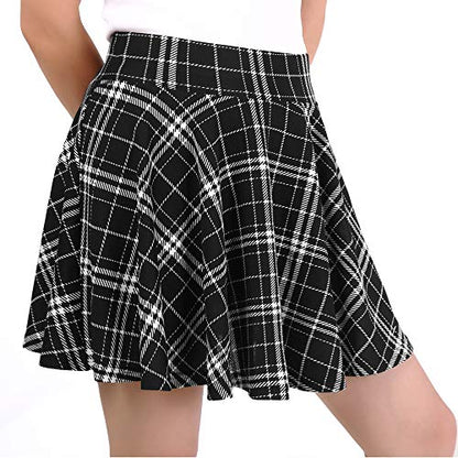 DJT FASHION Shorts for Women Basic Versatile Skorts Casual Stretchy Flared Skater Golf Tennis Mini Skirts with Shorts X-Large Black Plaid