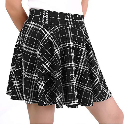 DJT FASHION Shorts for Women Basic Versatile Skorts Casual Stretchy Flared Skater Golf Tennis Mini Skirts with Shorts X-Large Black Plaid