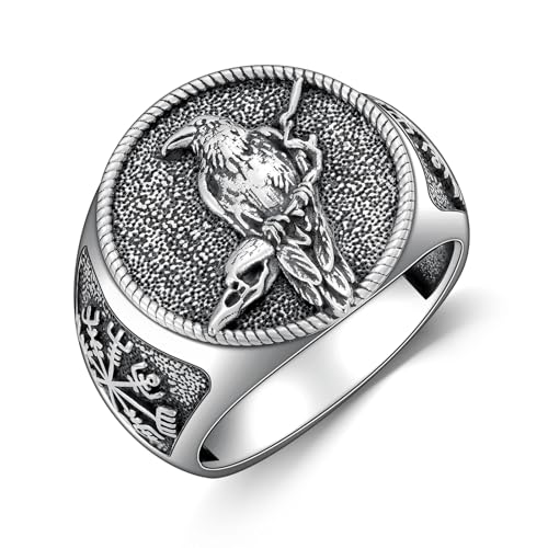 MISTBEE Viking Raven Ring for Men 925 Sterling Silver Viking Vegvisir Ring Norse Jewelry for Birthday Christmas Size 10