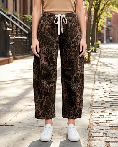 GRAPENT High Rise Barrel Jeans Women Ankle Jeans for Women Leopard Barrel Womens Stretchy Cropped Pants for Baggy Baggy Brown Leopard Size Small US 4 to 6