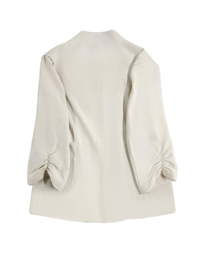 Women's Tweed Blazer Jacket - Open Front Stand Collar Professional Work Coat