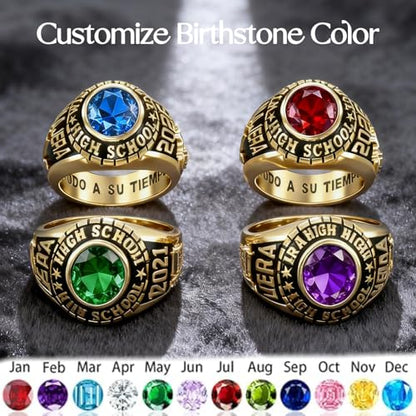 PhaedraOona Personalized Class Rings S925 - Custom Men Women Birthstone Graduation Ring Perfect High School Graduation Gift for 2026