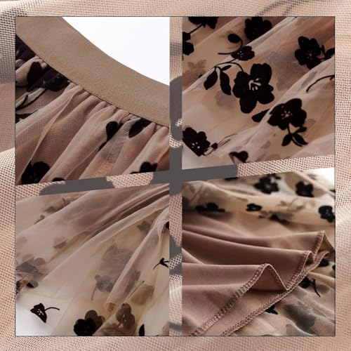 Reaowazo Skirts for Women Midi Long Length Dressy Casual Trendy Summer Tulle A-Line Floral High Waist Skirt Khaki S-M