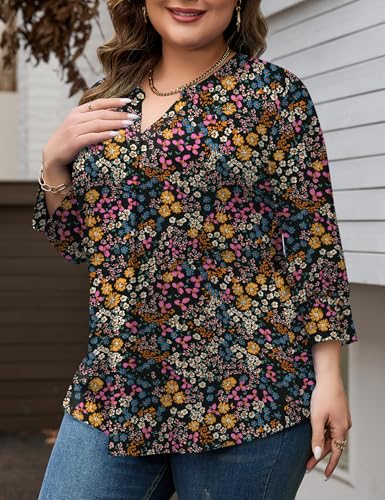 TFSDOD Plus Size Spring Clothes for Women 3/4 Length Sleeve Summer Tops Plus Size Womens Blouses Fashion Clothing Outfits 2026 3X