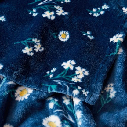 Lucky Brand Daisy Navy Blue Floral 50"X70" Cozy Plush Blanket - Premium Microfiber Throw for Luxurious Comfort and Style