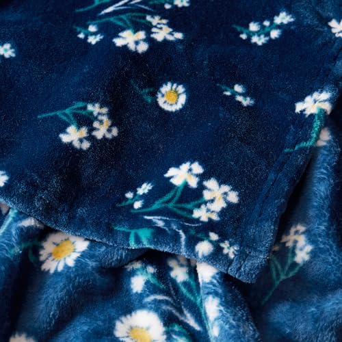 Lucky Brand Daisy Navy Blue Floral 50"X70" Cozy Plush Blanket - Premium Microfiber Throw for Luxurious Comfort and Style