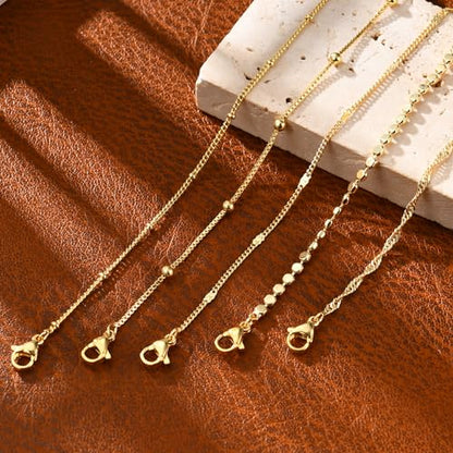 Striviio Gold Bracelets for Women, 14K Gold Plated Stackable Bracelet Stack Set Adjustable Charm Paperclip Chain Snake Link Layered Waterproof Jewelry Sets Gifts