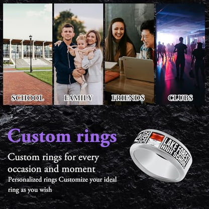 MEIDERBO Personalized Class Ring High School College Custom Birthstone Ring 925 Sterling Silver Engraved 2025 Graduation Jewelry Gift for Men Size 4-15