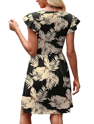 Hawaiian Dresses for Women Boho Beach Dresses Tropical Vacation Outfits Resort Wear Ruffle Sleeve Swing Dress Elegant Classy Summer Sundress Italian Dress Black Apricot Floral L