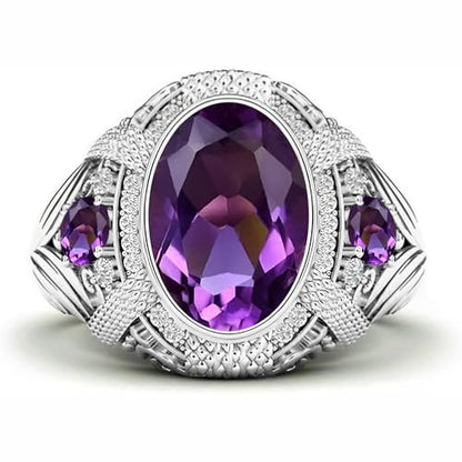 JOOVO 10K 14K 18K Gold 3 Carats Oval Cut Center Stone Mens Amethyst Ring Luxury 4 Cttw Amethyst Ring for Mens Engagement Anniversary Wedding Rings for Broom Husband Dad Fathers Day