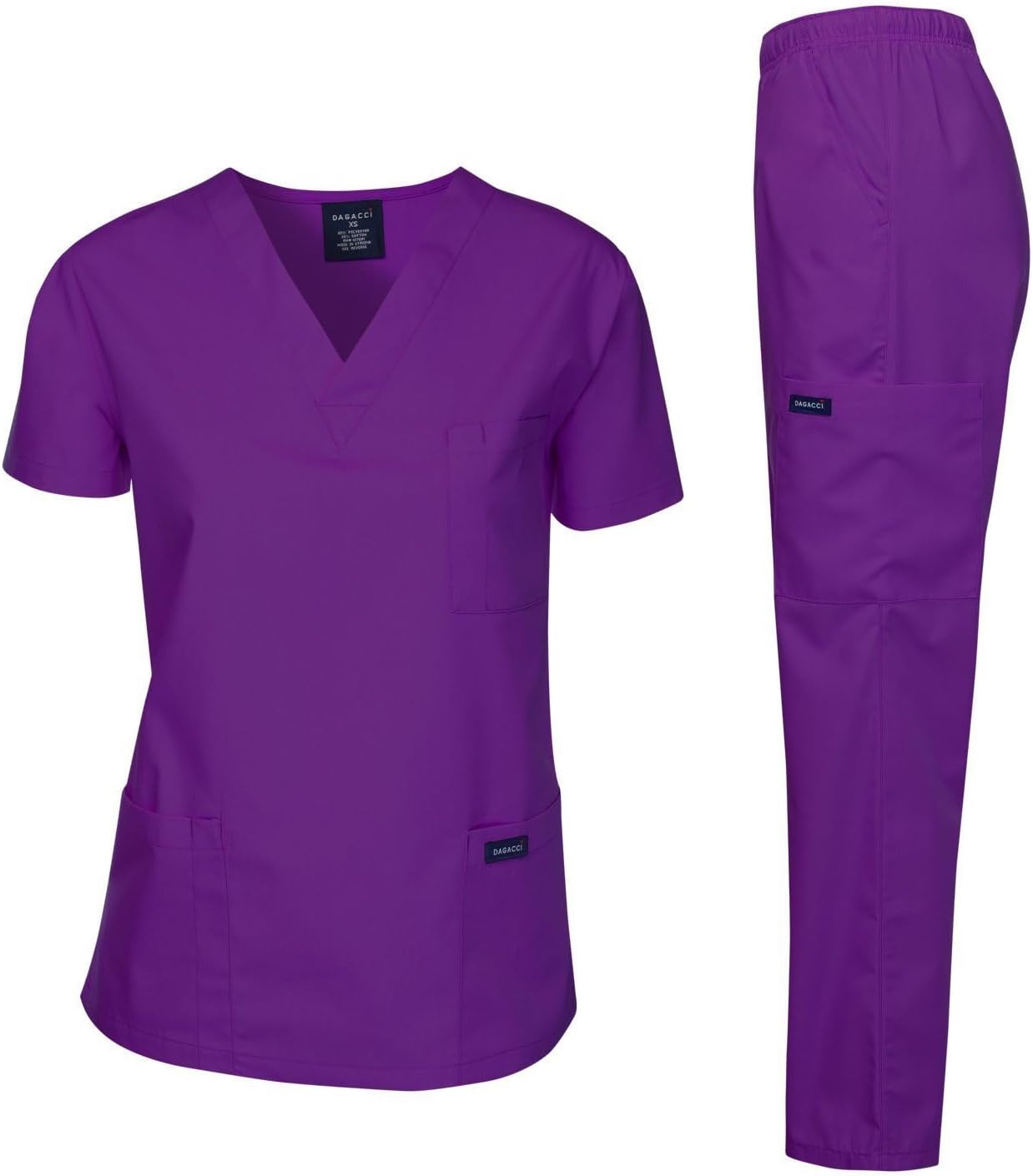 Medical Scrubs Set Unisex - V-Neck Top and Elastic Waist Pants Uniform for Healthcare Workers Purple