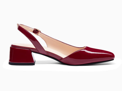 Coutgo Womens Chunky Low Heels D'Orsay Slingback Pumps Closed Square Toe Work Office Dress Shoes, Burgundy, Size 10