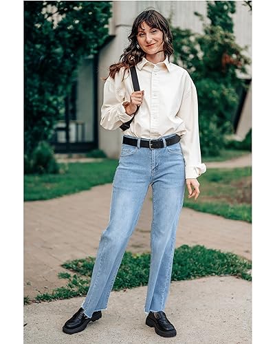 GRAPENT Boho Pants Boyfriend Jeans for Women Tummy Control Womens Pants High Waist Jeans for Women Ice Blue Medium Fits US Size 8 to 10