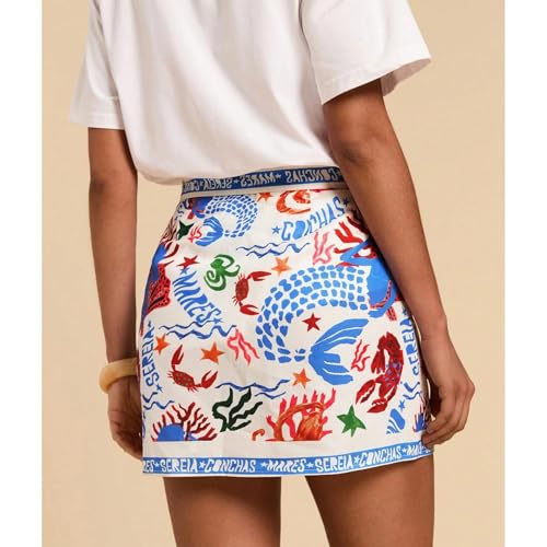 Keeliya Womens Wrap Mini Skirt Boho Floral Printed Knot Side High Waist A Line Casual Summer Beach Short Skirt Sky Blue