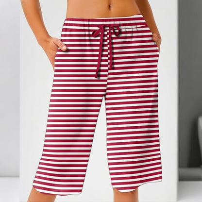 Womens Bermuda Shorts Linen Knee Length Plus Size Elastic Waist Loose Baggy Red Women Shorts for Seniors High Waisted Beach Vacation Flowy Red Capri Pants Linen Clothes for Seniors