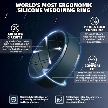 Egnaro Men's Silicone Rings 10mm Wide 2.5mm Thick Rubber Wedding Bands, Multipack 1/4/7 Breathable Comfort Fit For Workout