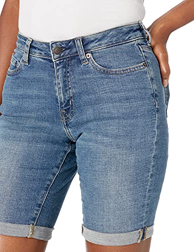 Amazon Essentials Women's Mid-Rise Stretchy Slim Fit Denim Bermuda Shorts with Pockets, Medium Wash, 14