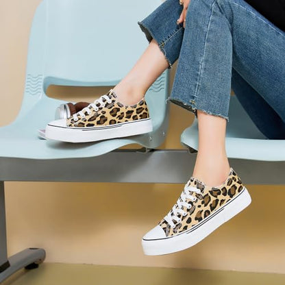 hash bubbie Women's Canvas Shoes Fashion Canvas Sneakers for Women Casual Tennis Shoes Low Top Walking Shoes(Leopard Print,US11)