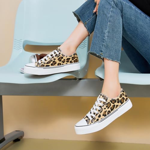hash bubbie Women's Canvas Shoes Fashion Canvas Sneakers for Women Casual Tennis Shoes Low Top Walking Shoes(Leopard Print,US11)