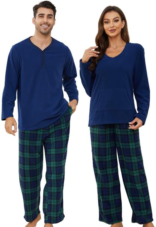 U2SKIIN Couple Pajama Sets, Plaid Pajama Set for Men and Women Soft Warm Pjs Set