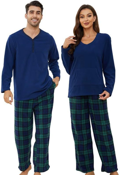 U2SKIIN Couple Pajama Sets, Plaid Pajama Set for Men and Women Soft Warm Pjs Set