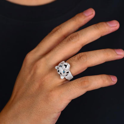 YIMERAIRE 2.77 Carats Moissanite Leopard Ring S925 Sterling Silver Iced Out Panther Ring D Color VVS1 Cheetah Dainty Moissanite Rings Non Tarnish 18K Gold Plated Rings for Women Men Size 7