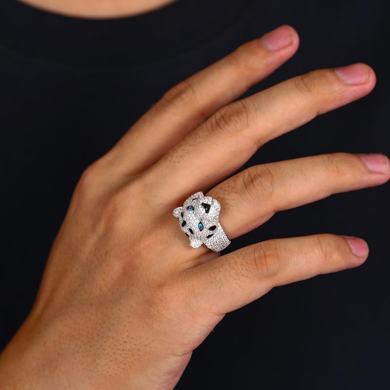 YIMERAIRE 2.77 Carats Moissanite Leopard Ring S925 Sterling Silver Iced Out Panther Ring D Color VVS1 Cheetah Dainty Moissanite Rings Non Tarnish 18K Gold Plated Rings for Women Men Size 7