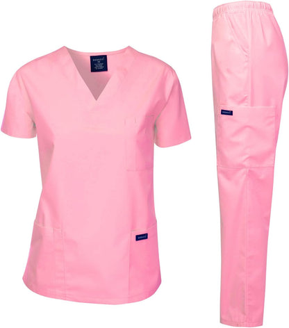Medical Scrubs Set Unisex - V-Neck Top and Elastic Waist Pants Uniform for Healthcare Workers
