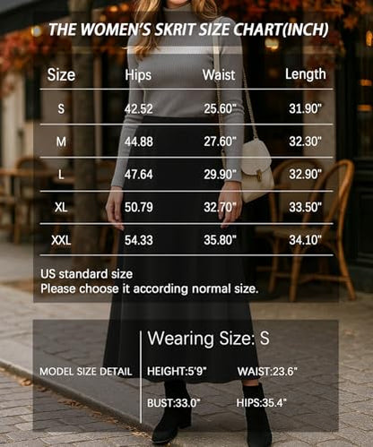 YSYOKOW Long Skirts for Women Flowy Elastic High Waist Midi A-line Skirt for 2026 Casual Boho Trendy(Black, Small)