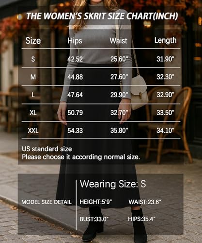 YSYOKOW Long Skirts for Women Flowy Elastic High Waist Midi A-line Skirt for 2026 Casual Boho Trendy(Black, Small)