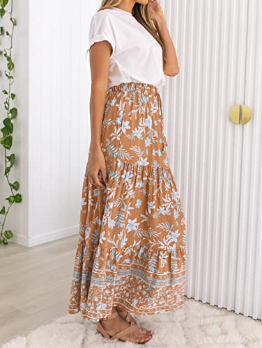 ZESICA Women's 2026 Summer Bohemian Floral Printed Elastic Waist A Line Maxi Skirt with Pockets Clay Medium