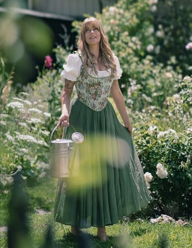 Scarlet Darkness Women Casual Maxi Skirt Flowy Bohemian Renaissance Long Skirts Olive Green S