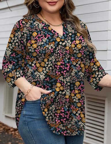 TFSDOD Plus Size Spring Clothes for Women 3/4 Length Sleeve Summer Tops Plus Size Womens Blouses Fashion Clothing Outfits 2026 3X