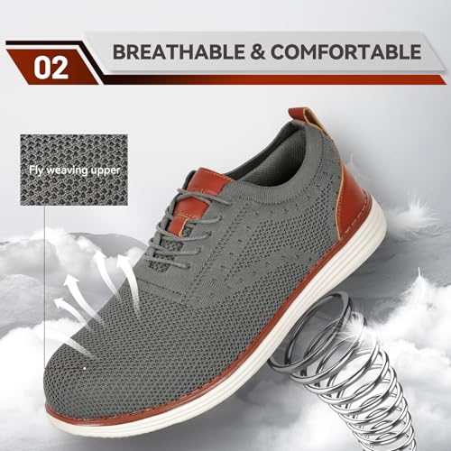 Furuian Steel Toe Shoes for Men Safety Shoes for Men Casual Dress Work Sneakers Lightweight Steel Toe Work Sneakers Comfortable Safety Tennis Oxfords Dark Grey