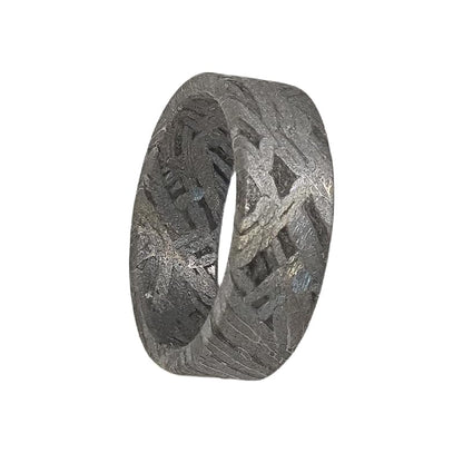 METEOSTAR Handcrafted Meteorite Ring, 7.3mm Width, Natural Altai Pattern, Grey (Size: 9.5)