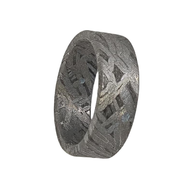 METEOSTAR Handcrafted Meteorite Ring, 7.3mm Width, Natural Altai Pattern, Grey (Size: 9.5)