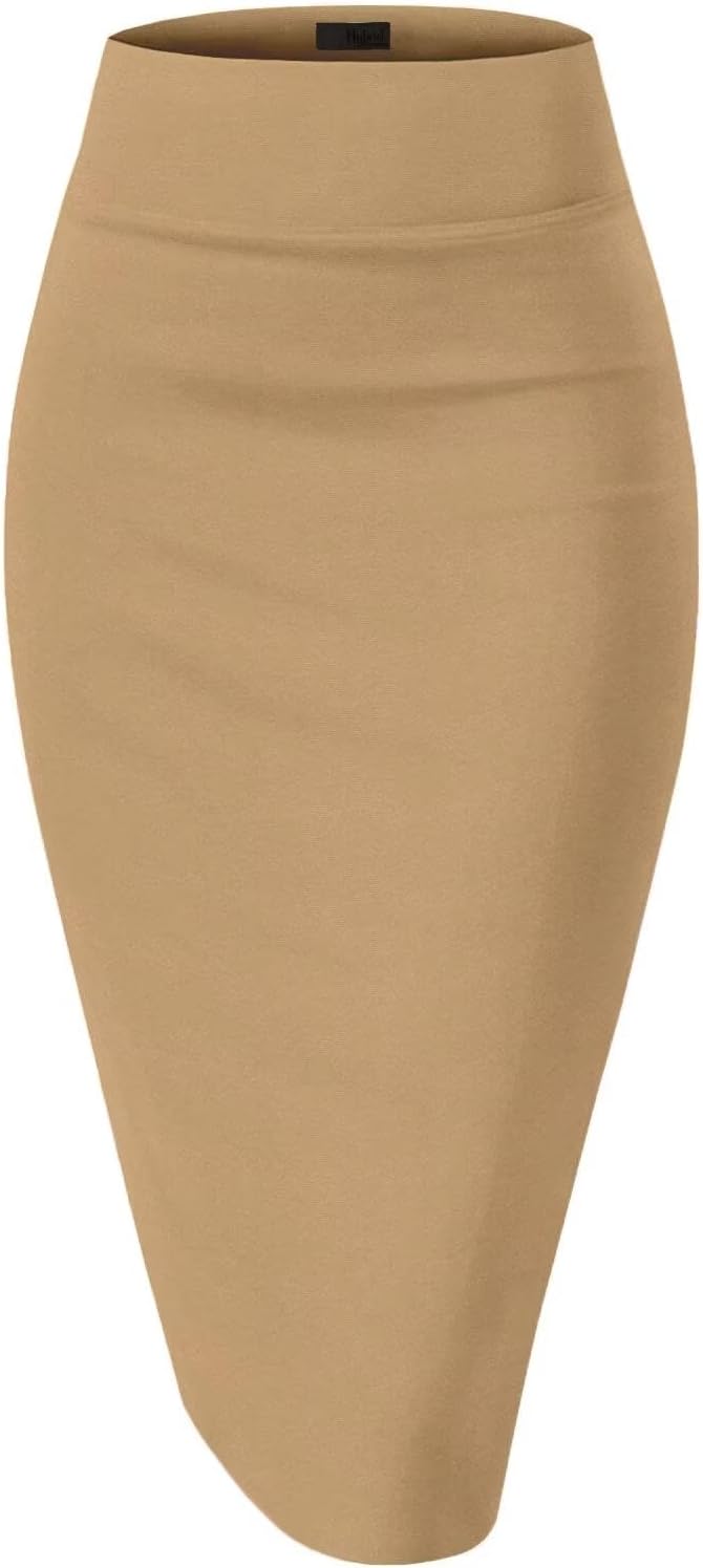 Women's High Waist Pencil Skirt - Premium Stretch Ponte Business Professional Below Knee 1073t-nude