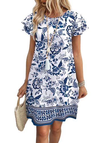 OFEEFAN Dresses for Women 2026 Spring Summer Sundresses Boho Floral Beach Vacation Clothes Hawaiian Casual Outfits Print 12 L