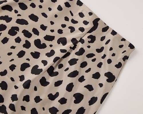 Keasmto Leopard Skirt for Women Midi Length High Waist Silk Satin Elasticized Cheetah Skirts M