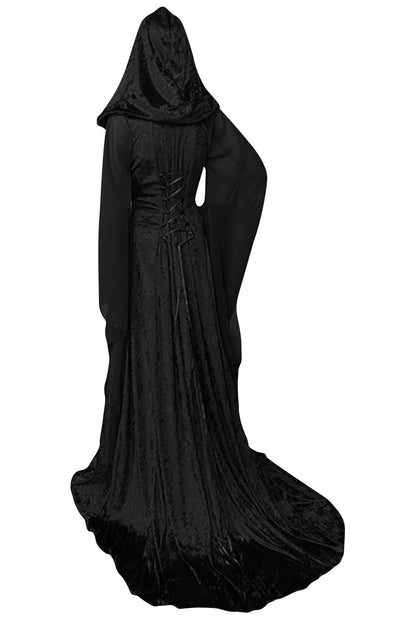 Women's Medieval Hooded Cloak - Vintage Lace-up Long Dress Costume