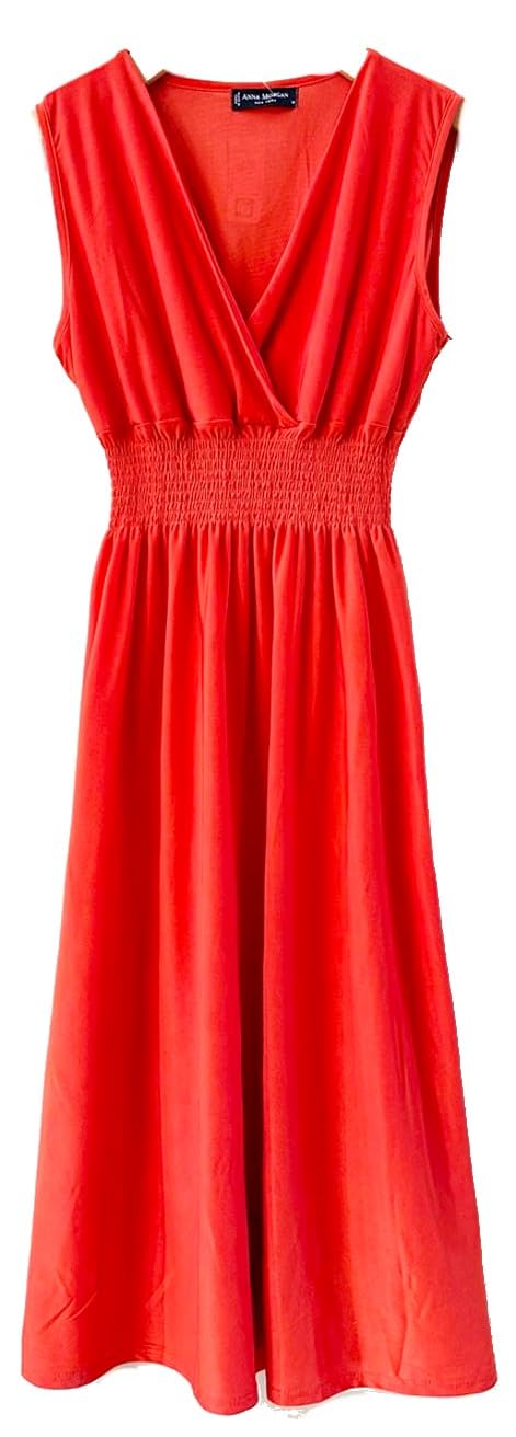 Smocked Maxi Dress - V Neck Exotic Print Dress for Maternity & Plus Size